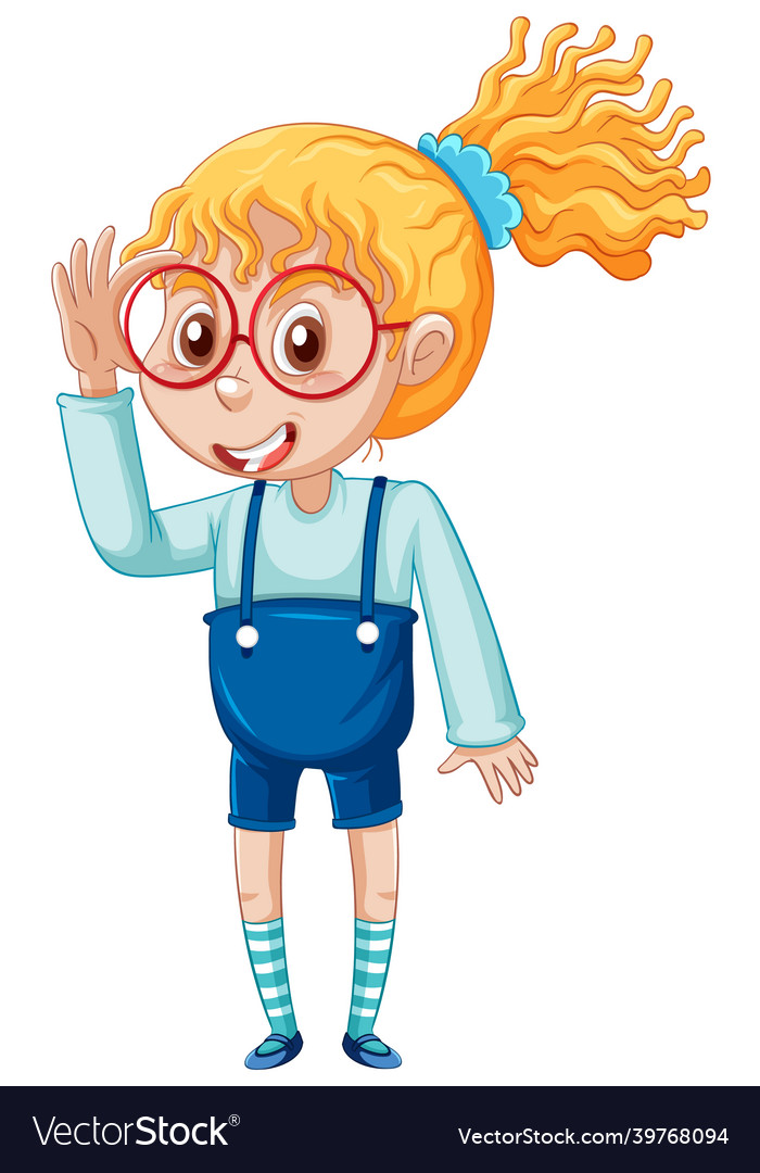 Nerdy girl cartoon character on white background