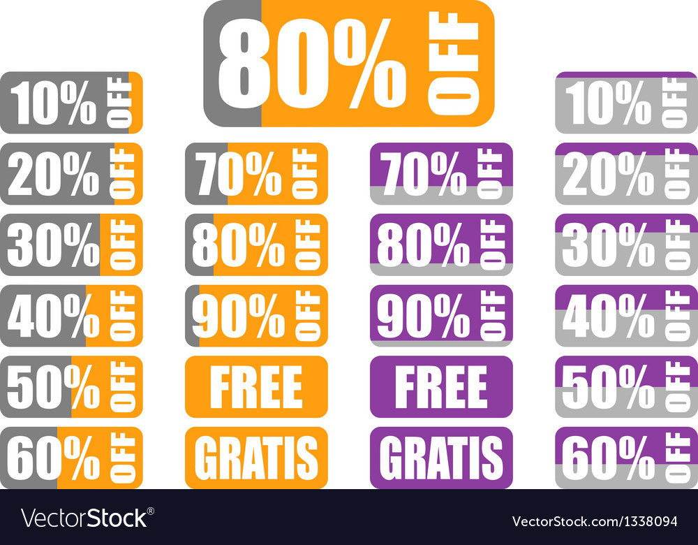 Set of percentage discount labels with indicator