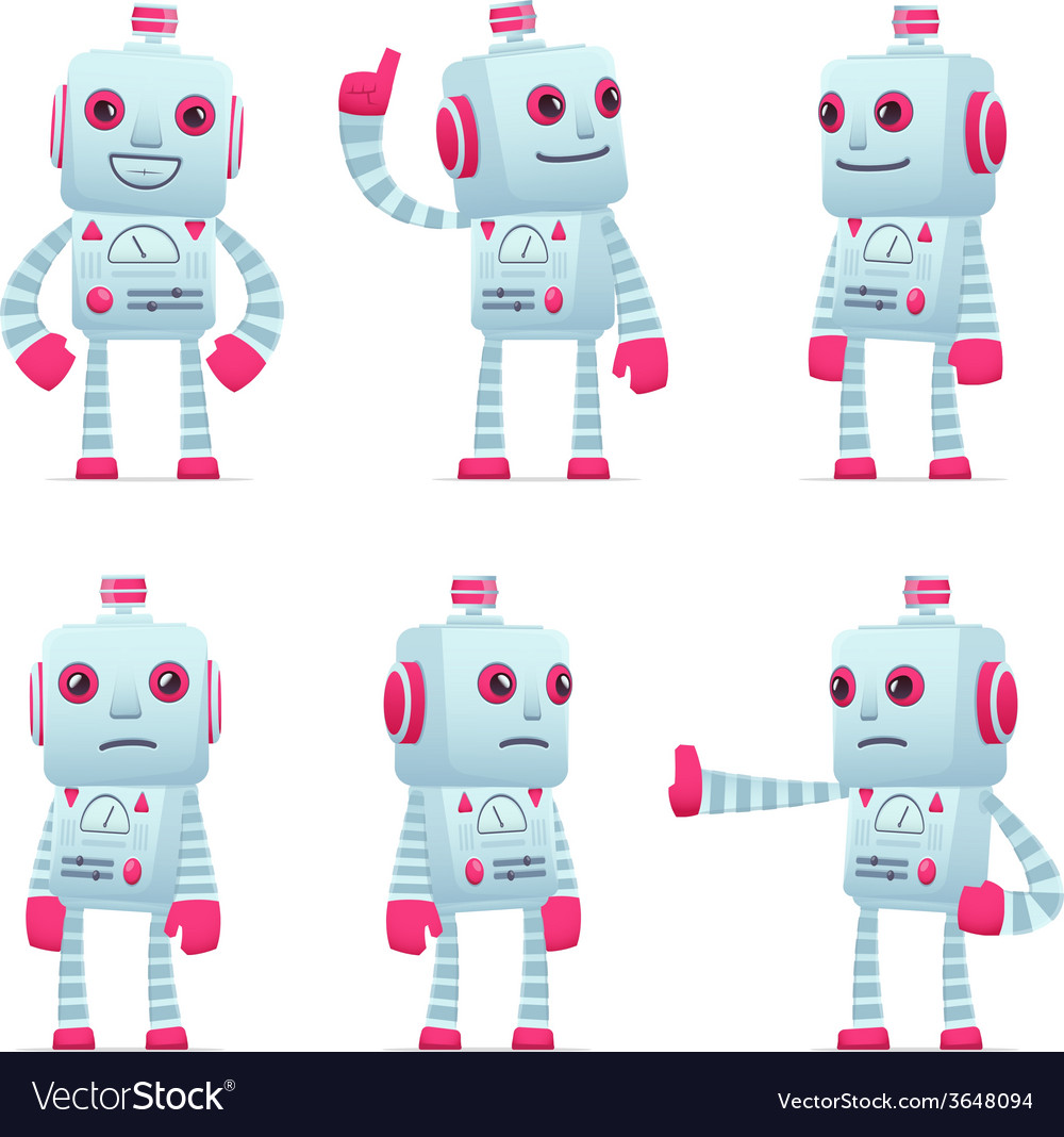 Set of robot character in different poses