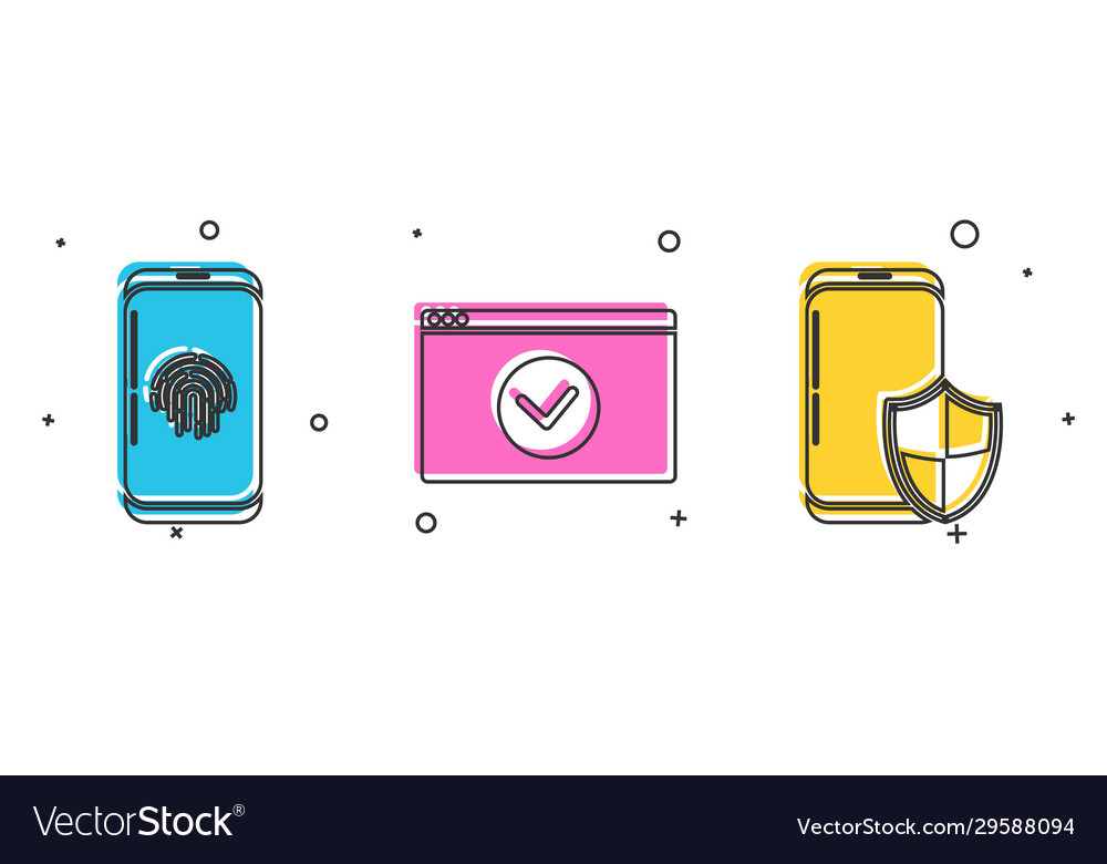 Set smartphone with fingerprint scanner secure vector image Set smartphone with fingerprint scanner secure