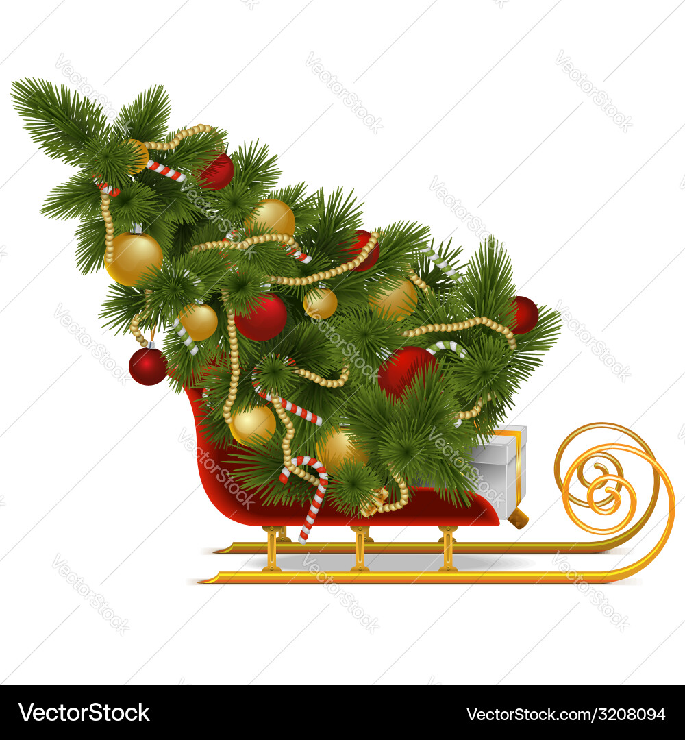 Sled with christmas tree Royalty Free Vector Image