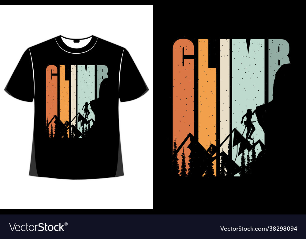 T-shirt silhouette mountain climb pine tree retro