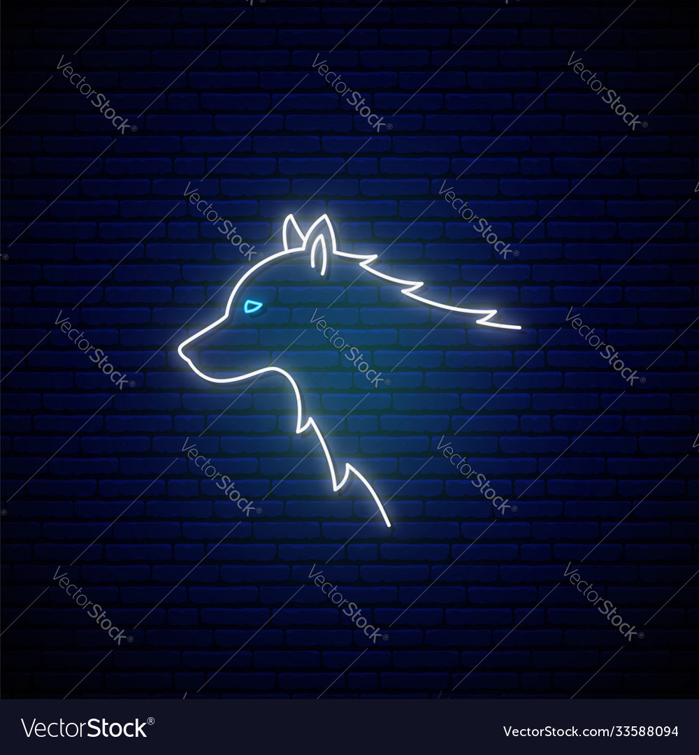 Wolf head neon sign white glowing emblem Vector Image