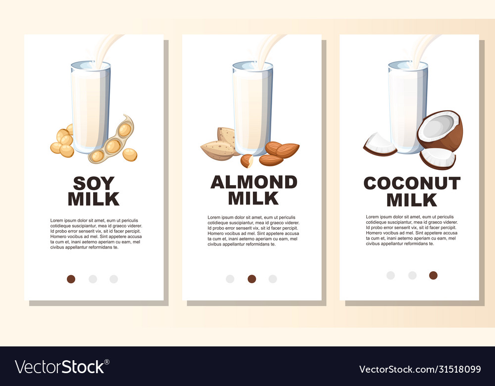 Almond Milk Soy Milk Coconut Milk Pouring Vector Image