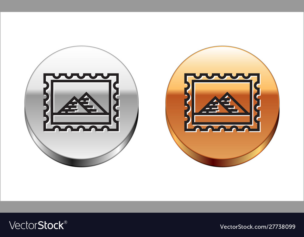 Black line postal stamp and egypt pyramids icon