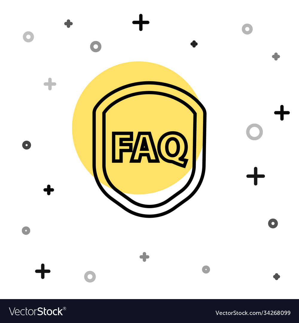 Black line shield with text faq information icon vector image Black line shield with text faq information icon