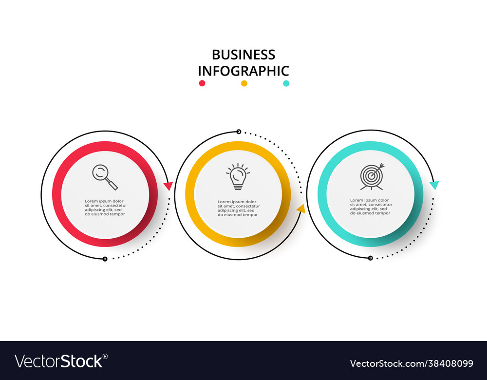 Circle elements graph diagram with 3 steps