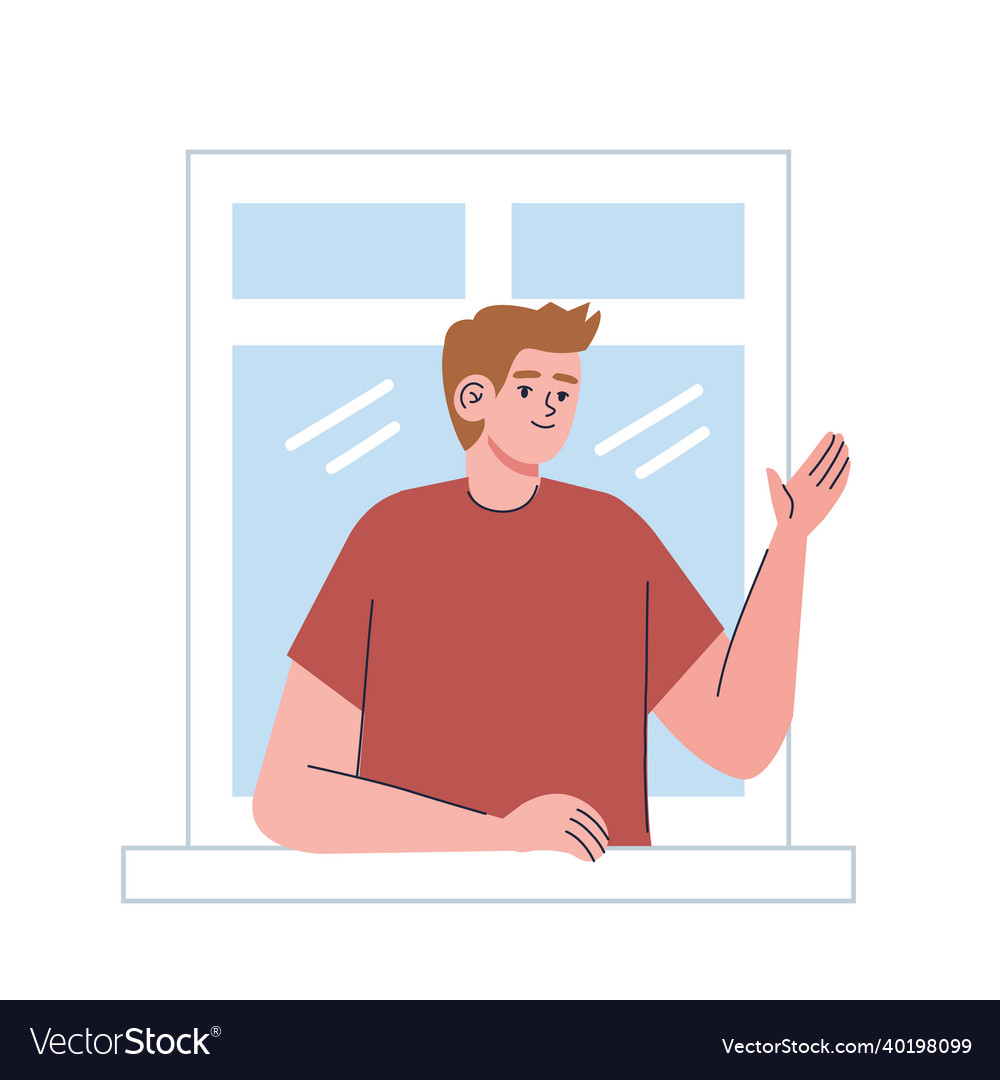 Man greeting in window