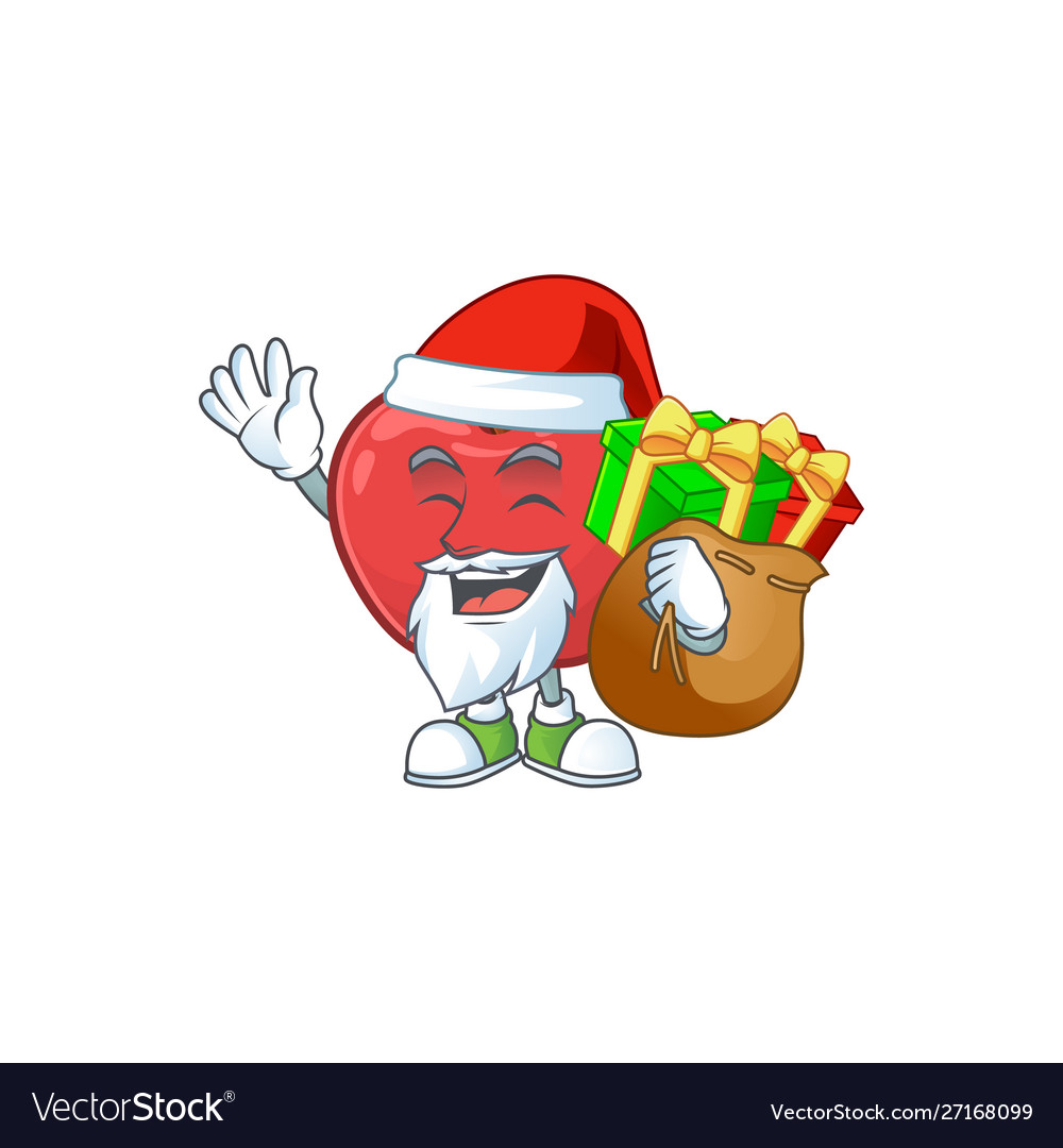 Santa with gift cute apple character mascot