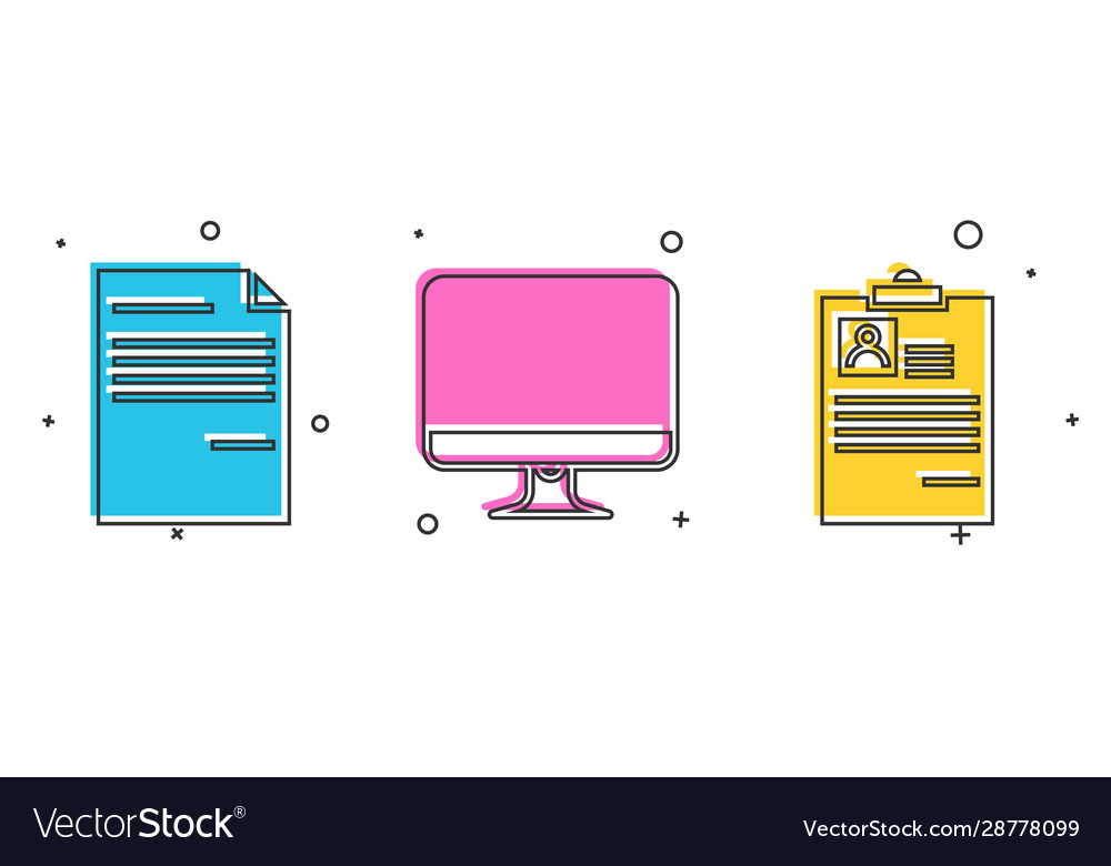 Set document computer monitor screen vector image Set document computer monitor screen