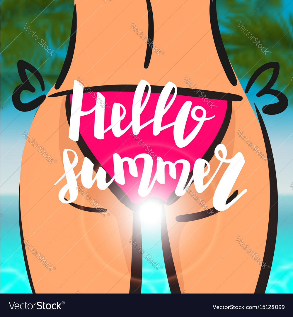 Summer time card sexy woman pink bikini