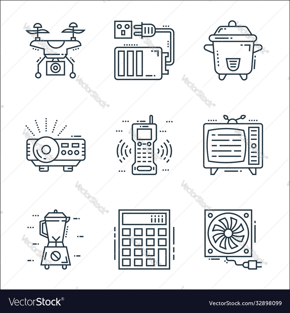 Technology devices line icons linear set quality vector image Technology devices line icons linear set quality