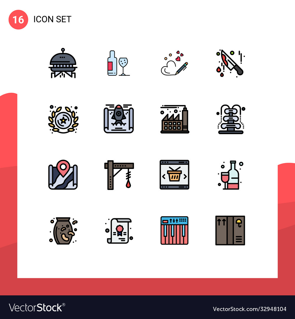 16 universal flat color filled lines set for web