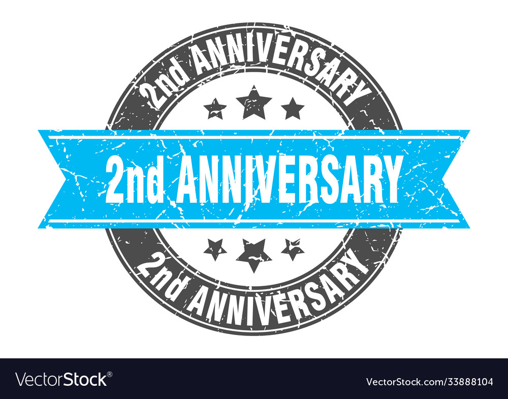 2nd anniversary round stamp with ribbon label sign