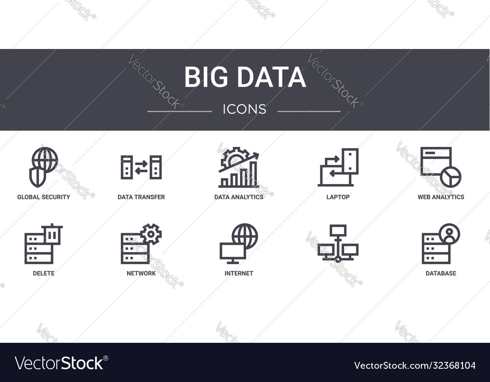 Big data concept line icons set contains vector image Big data concept line icons set contains