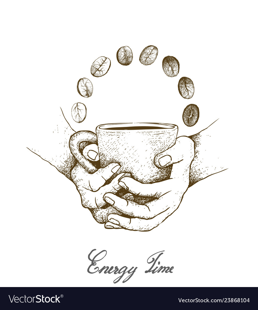 Hand drawn of holding a cup hot coffee