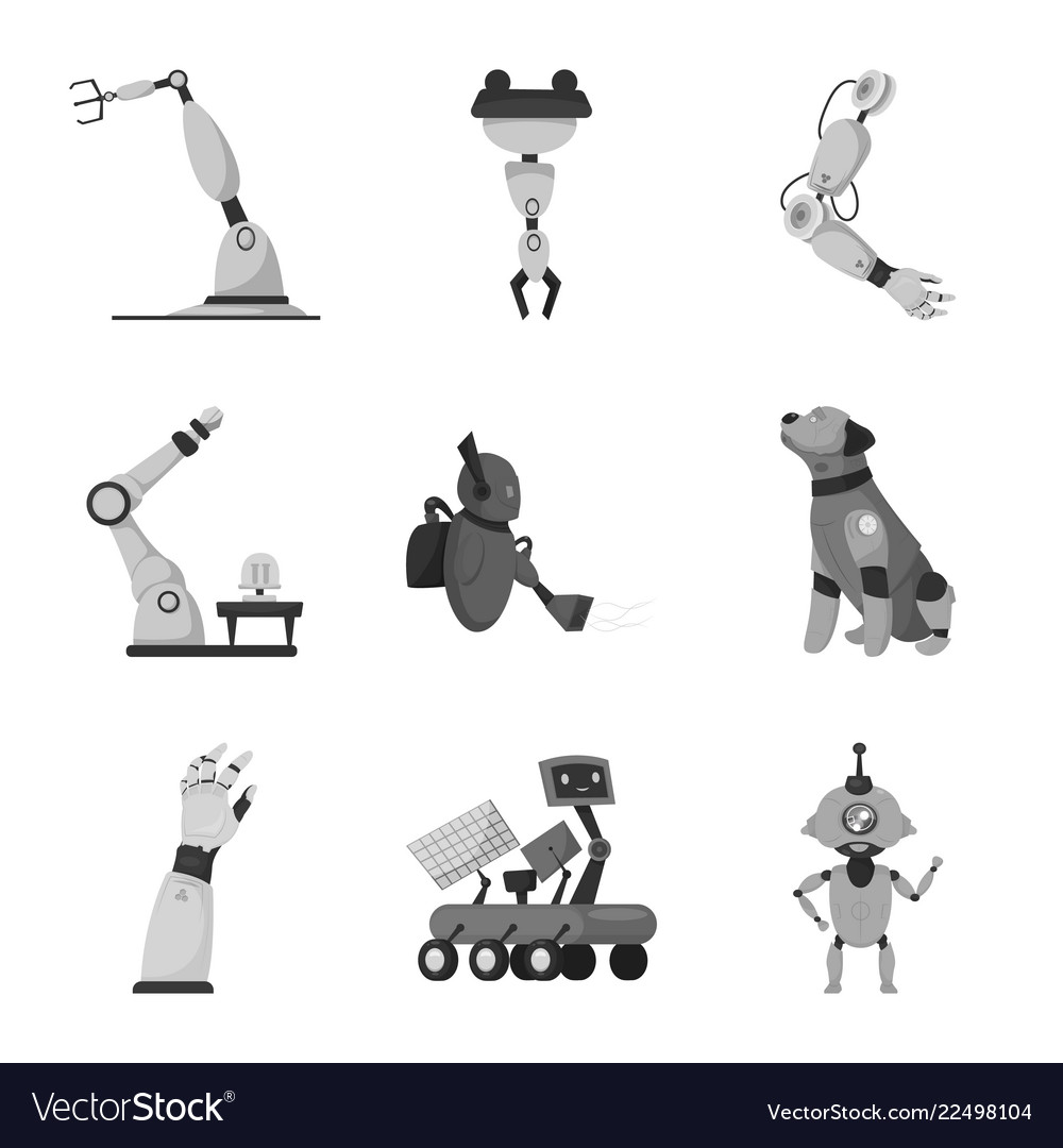 Isolated object of robot and factory symbol set Vector Image Isolated object of robot and factory symbol set