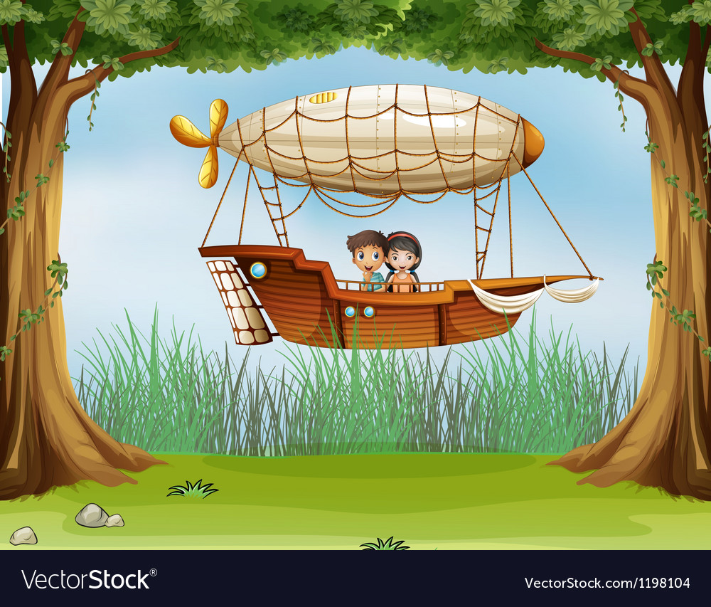 Kids riding in an airship Royalty Free Vector Image