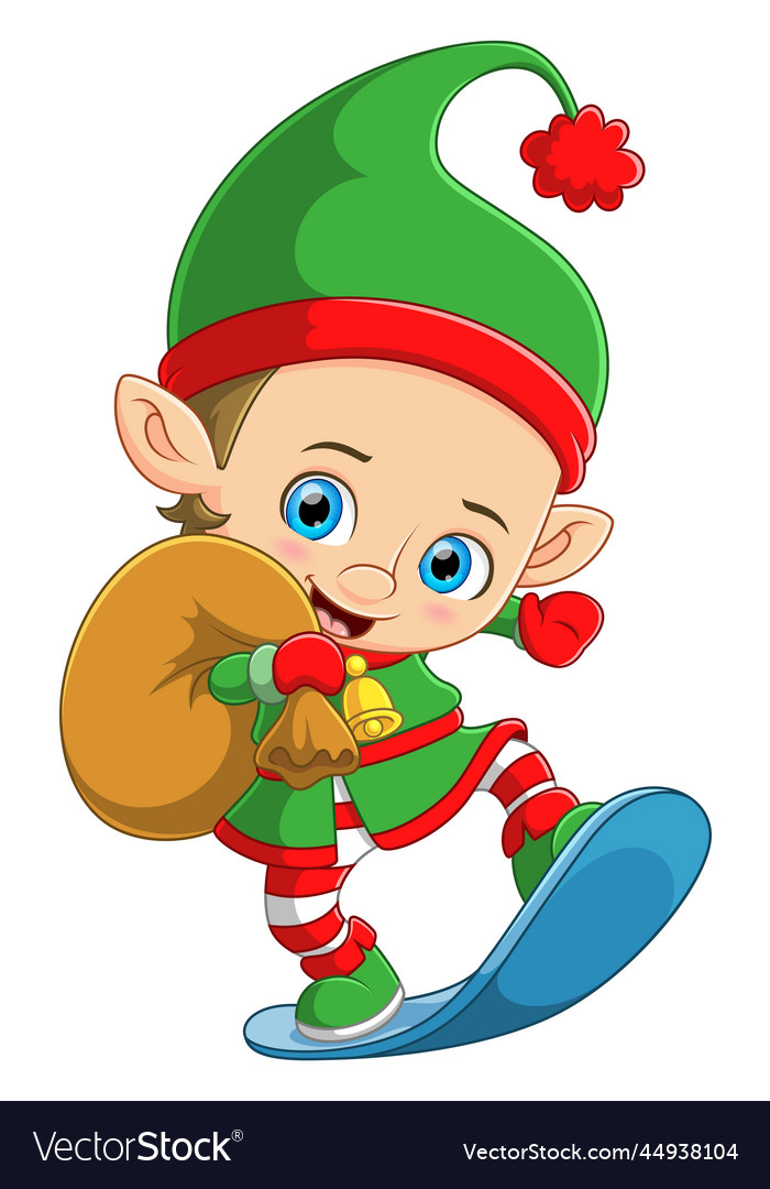 Little elf in action with snowboard Royalty Free Vector