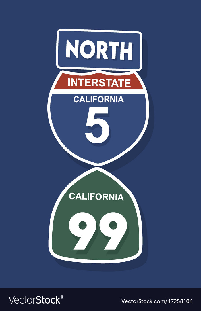 North interstate california 5 sign Royalty Free Vector Image