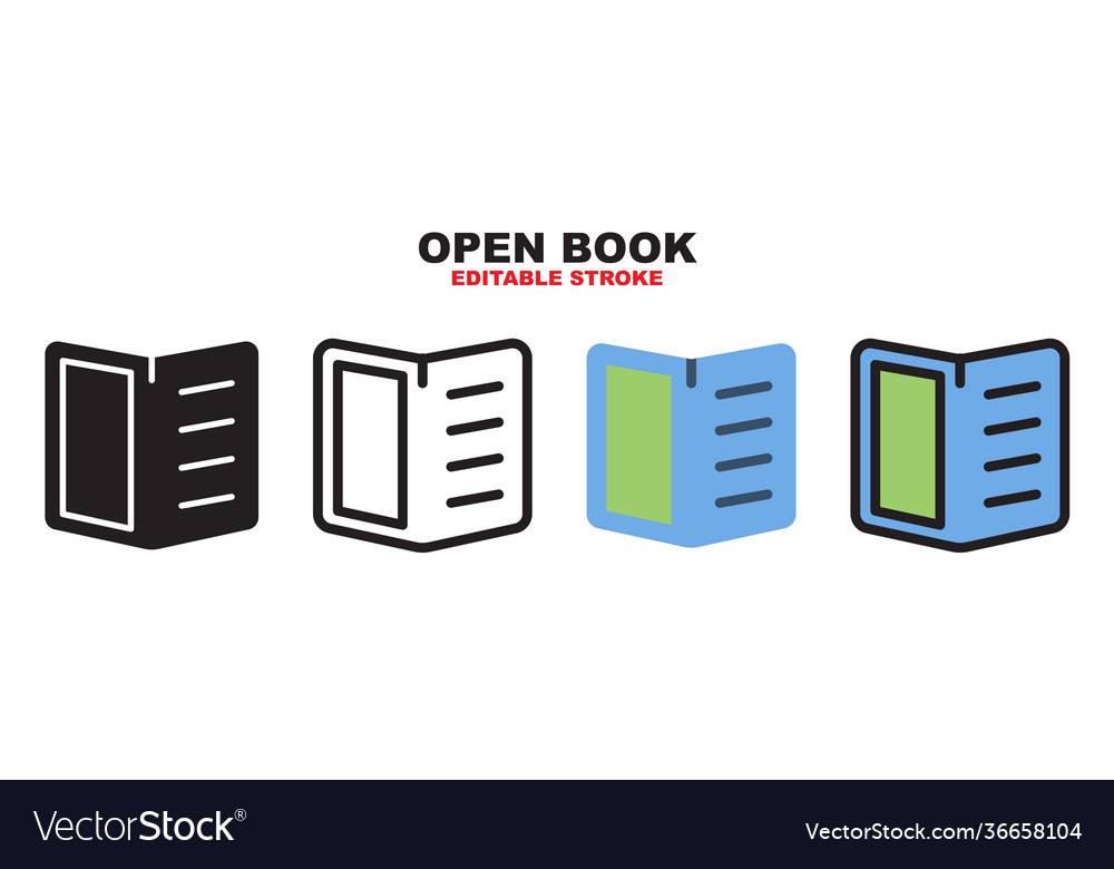 Open book icon set with different styles editable