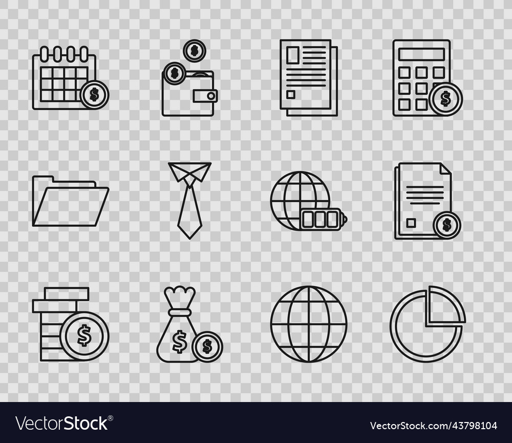 Set Linie Münzgeld mit Dollar Symbol Kuchen Diagramm