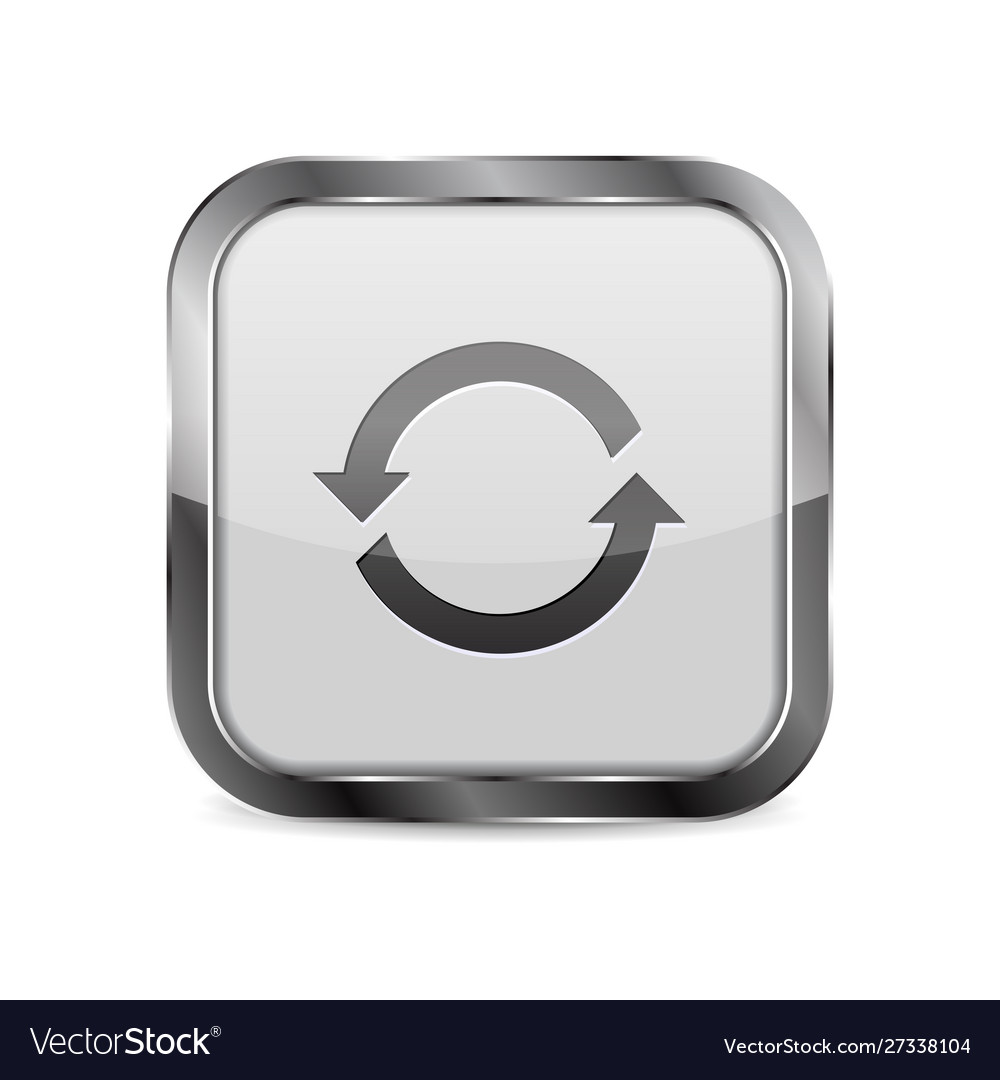 Web button refresh square 3d icon with metal