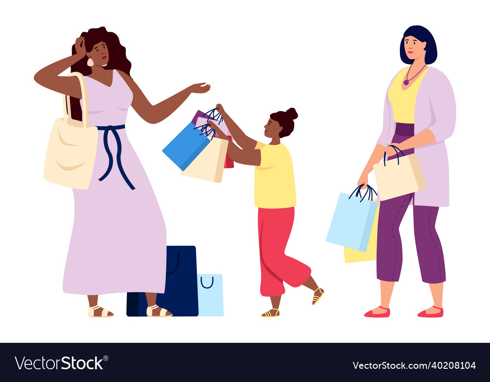 Women with bunch of shopping bags shopaholic vector image Women with bunch of shopping bags shopaholic