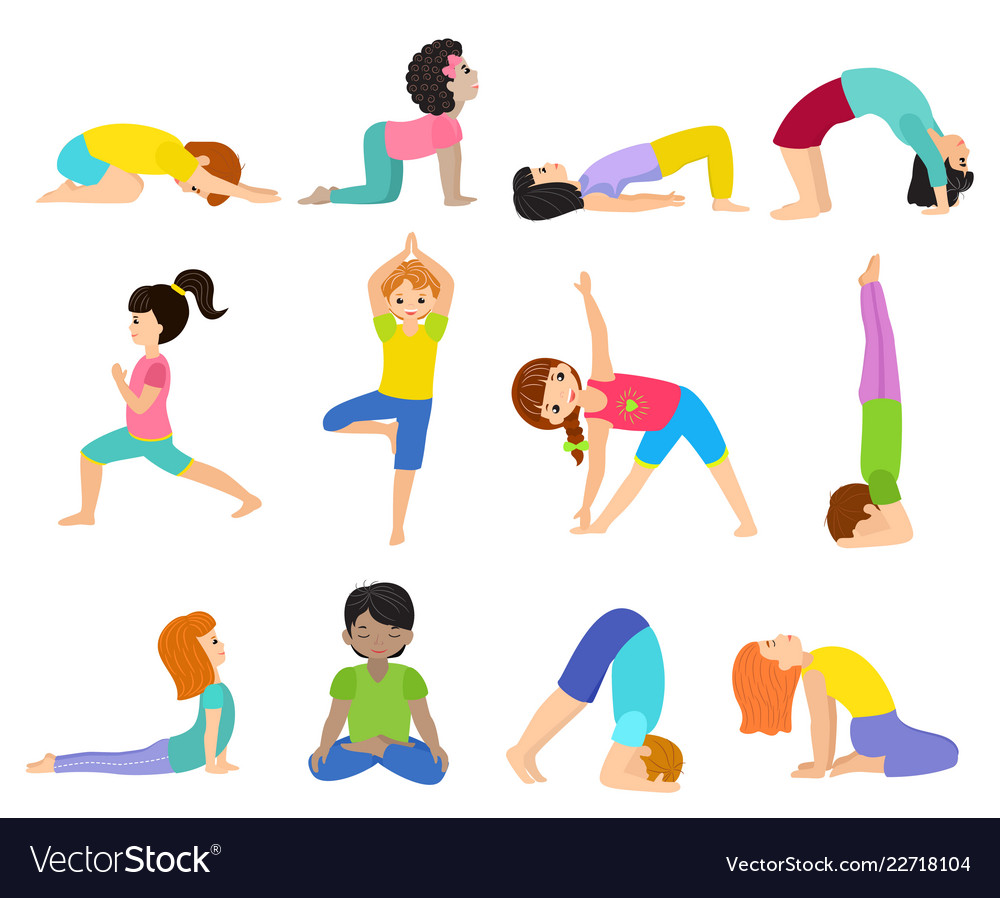 Yoga kids young child yogi character Royalty Free Vector