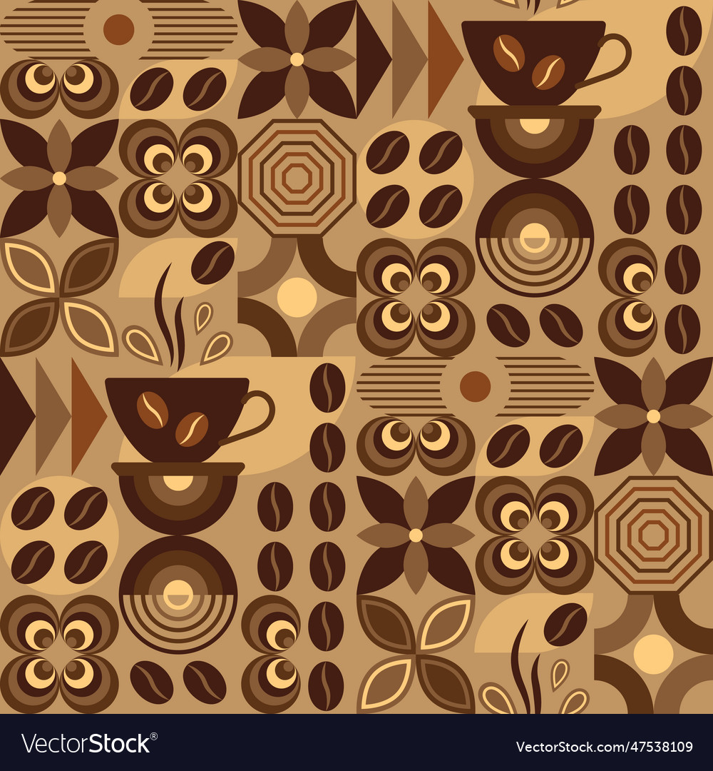Coffee theme pattern with icons in geometric style vector image Coffee theme pattern with icons in geometric style
