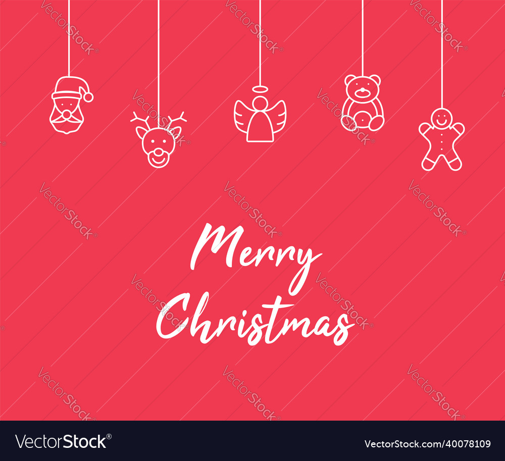 Red christmas banner hanging toys flat vector image Red christmas banner hanging toys flat