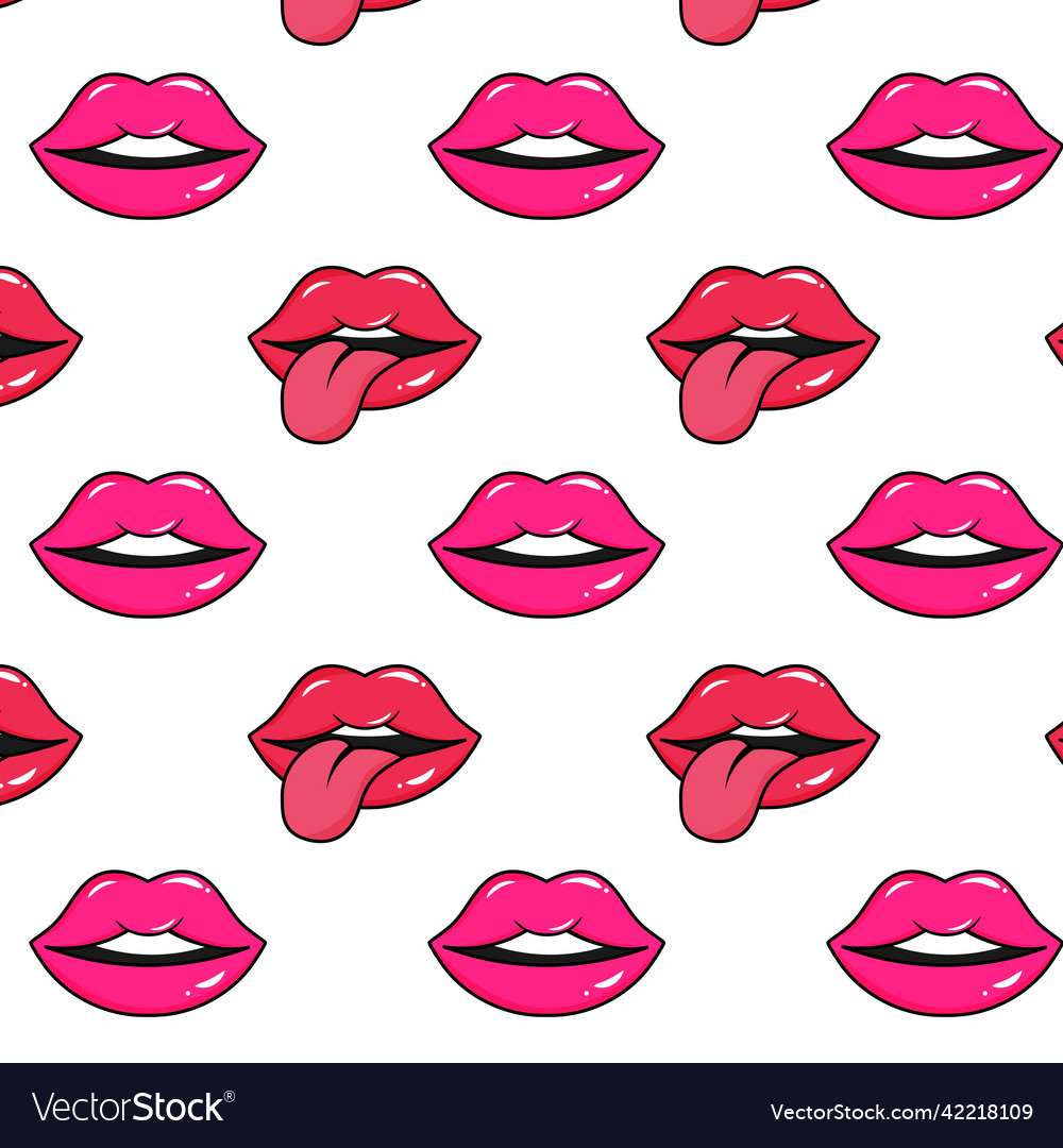 Seamless pattern with glossy lips in pop art style
