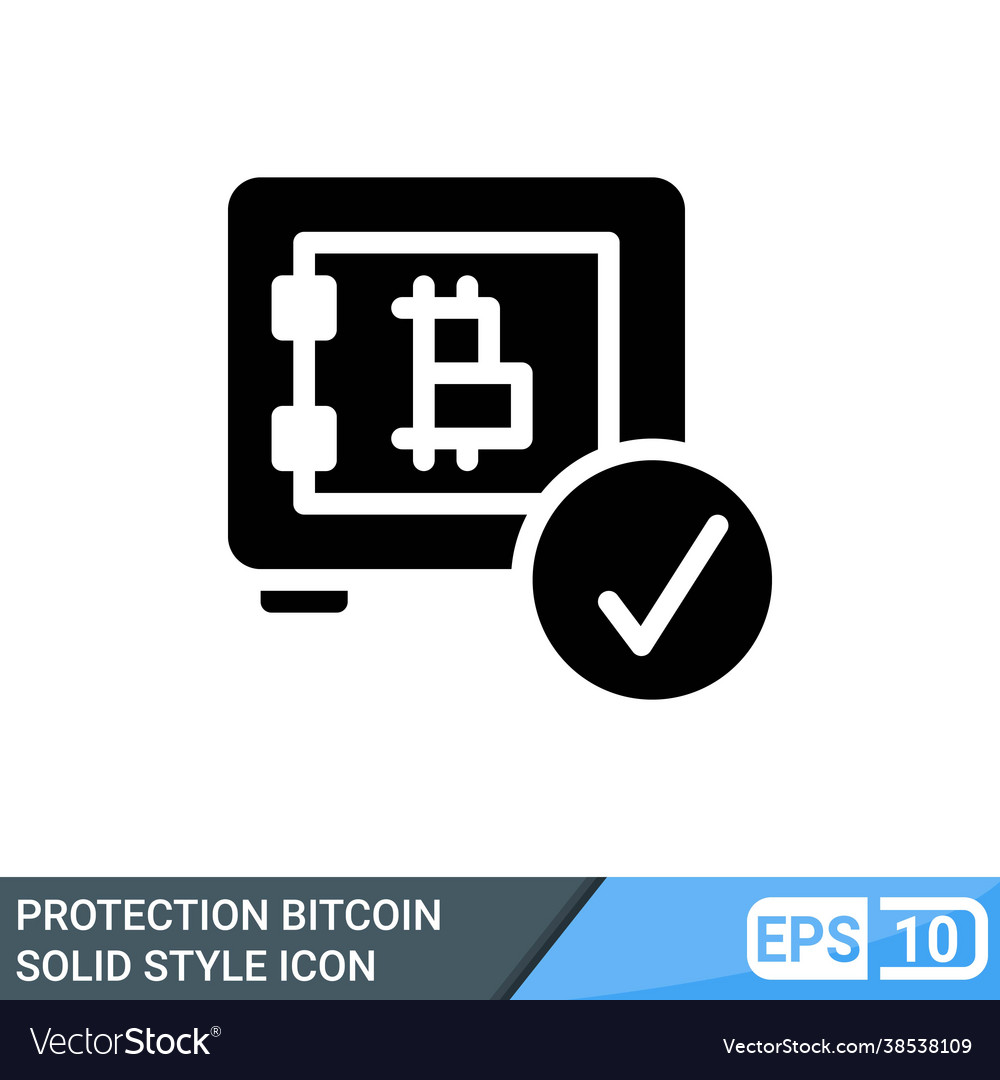 Secure and protected bitcoin solid style icon vector image Secure and protected bitcoin solid style icon