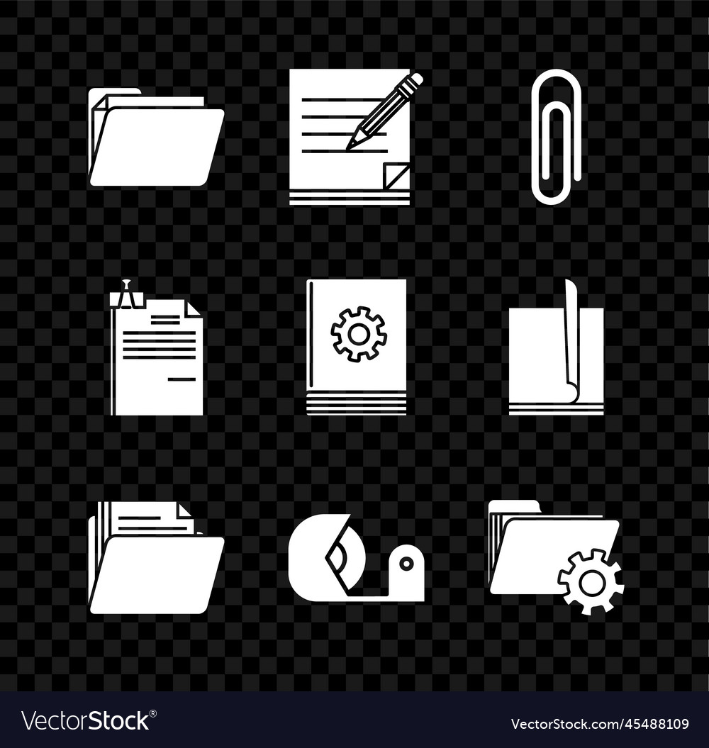 Set document folder blank notebook and pencil vector image Set document folder blank notebook and pencil