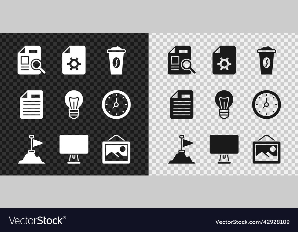 Set document with graph chart settings coffee vector image Set document with graph chart settings coffee