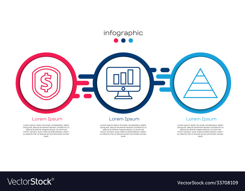 Set line shield with dollar monitor graph vector image Set line shield with dollar monitor graph