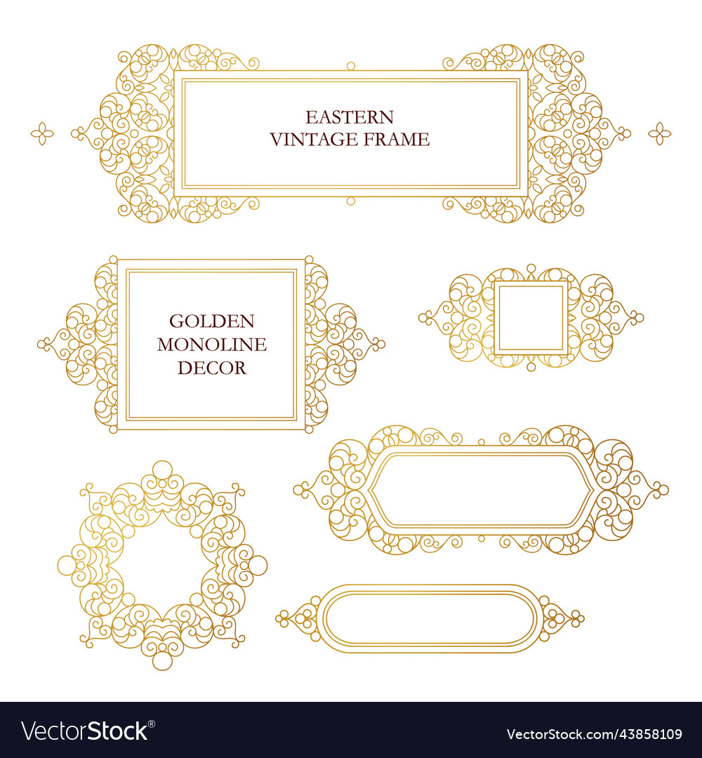 Set of line art frames for design template vector image Set of line art frames for design template