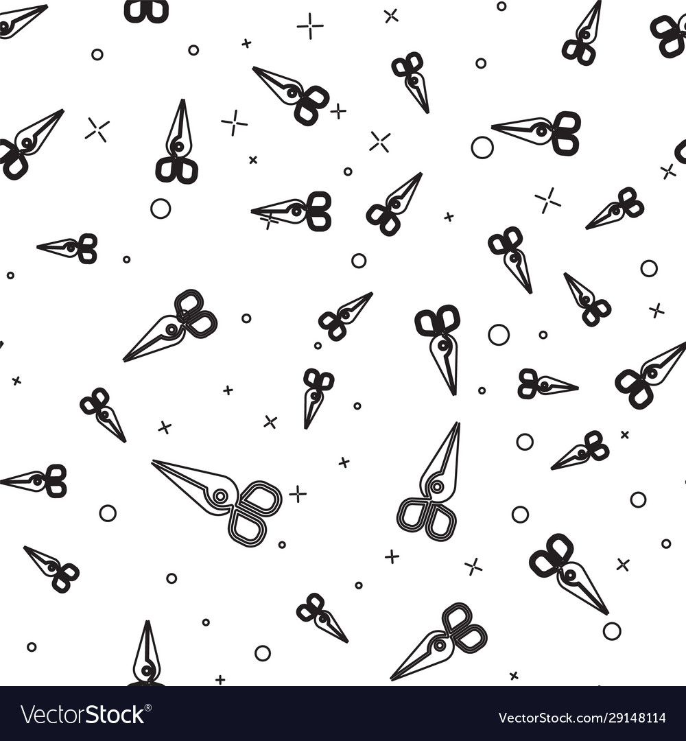Black line scissors icon isolated seamless pattern