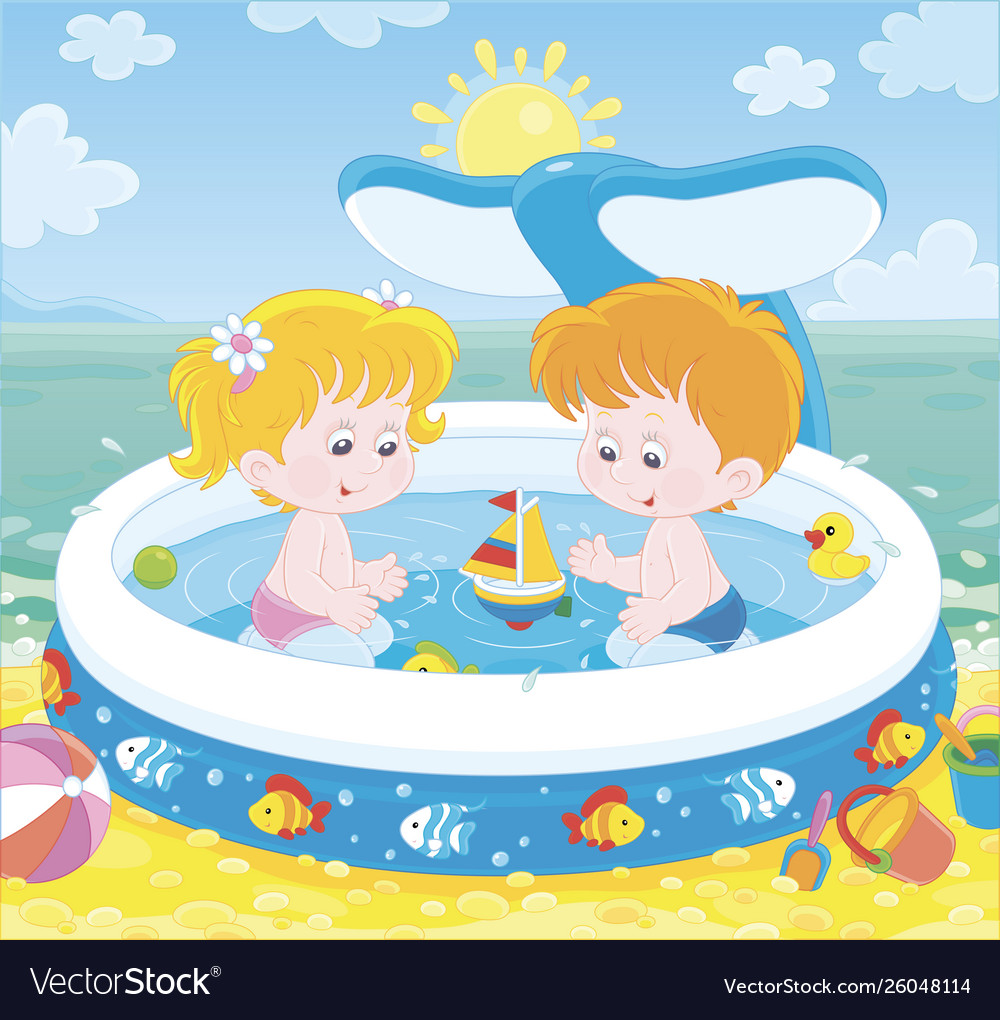 Children playing in a kids pool on beach Vector Image