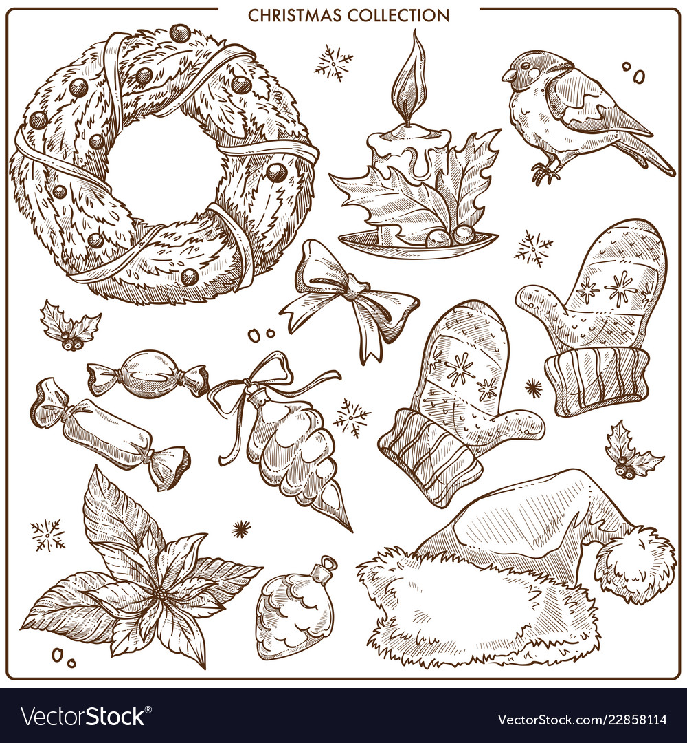 Christmas collection of symbolic traditional Vector Image