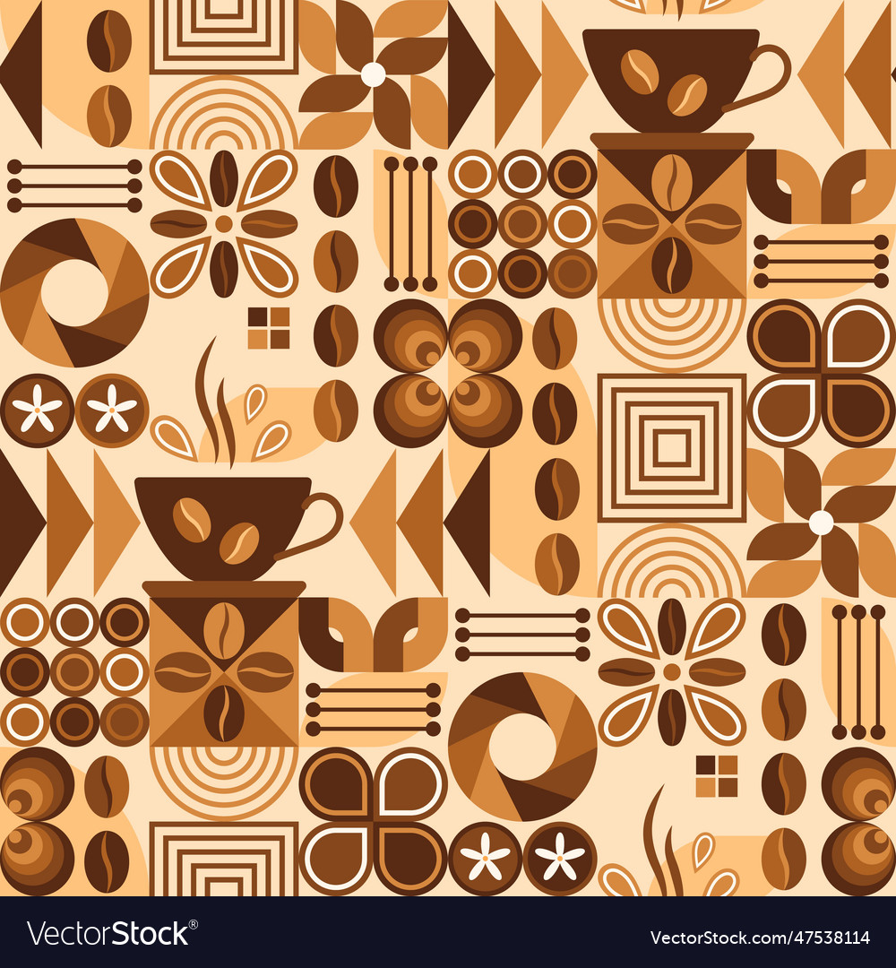 Coffee theme pattern with icons in geometric style vector image Coffee theme pattern with icons in geometric style