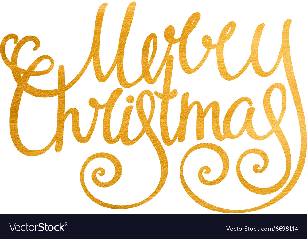 Gold Handwritten Inscription Merry Christmas Vector Image