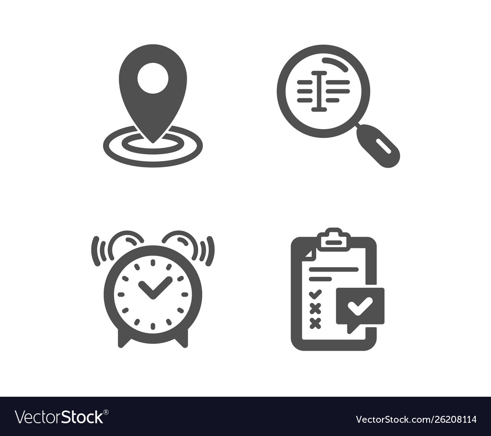 Location search text and alarm clock icons