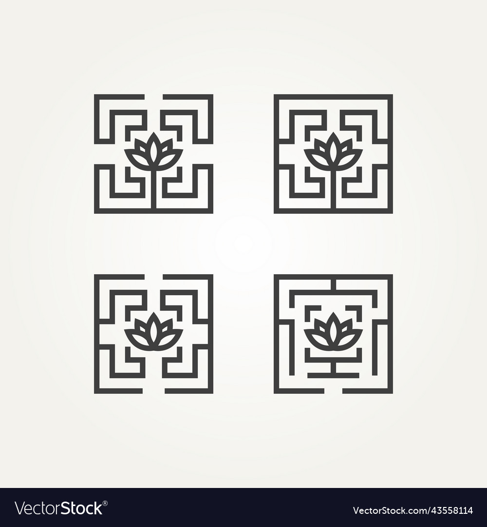 Set of minimalist maze geometry lotus flower icon