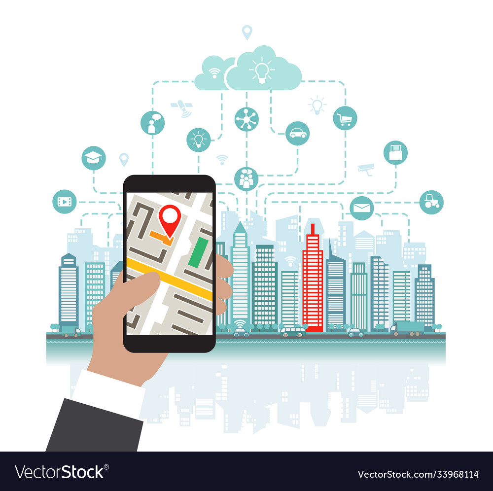 Smartphone with navigation in hand location Vector Image Smartphone with navigation in hand location