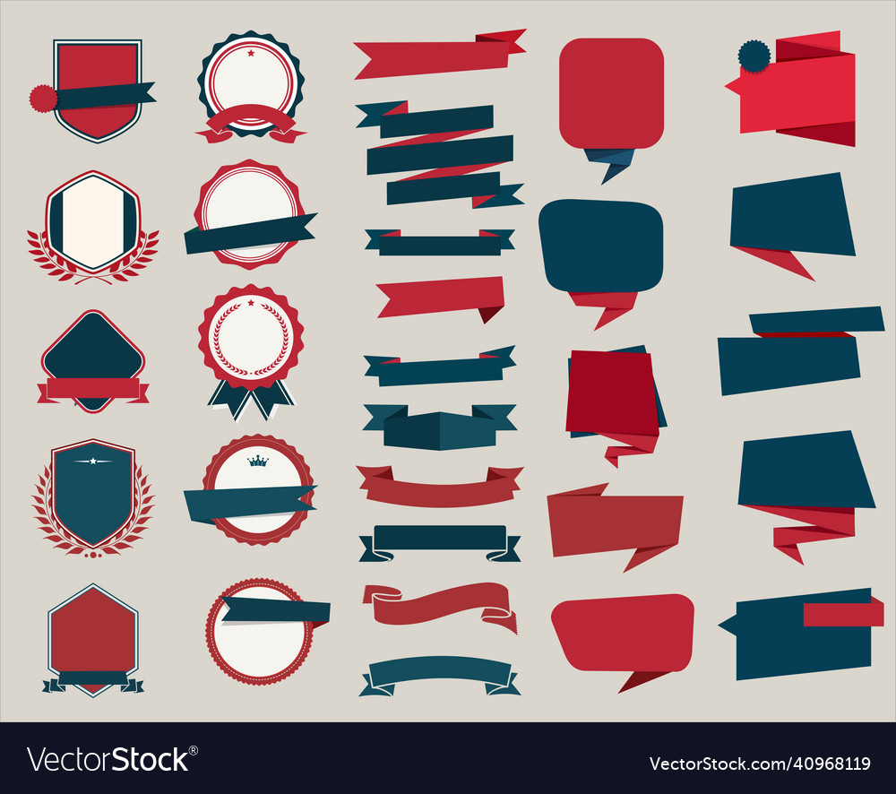 Collection of flat shields badges and labels blue Vector Image