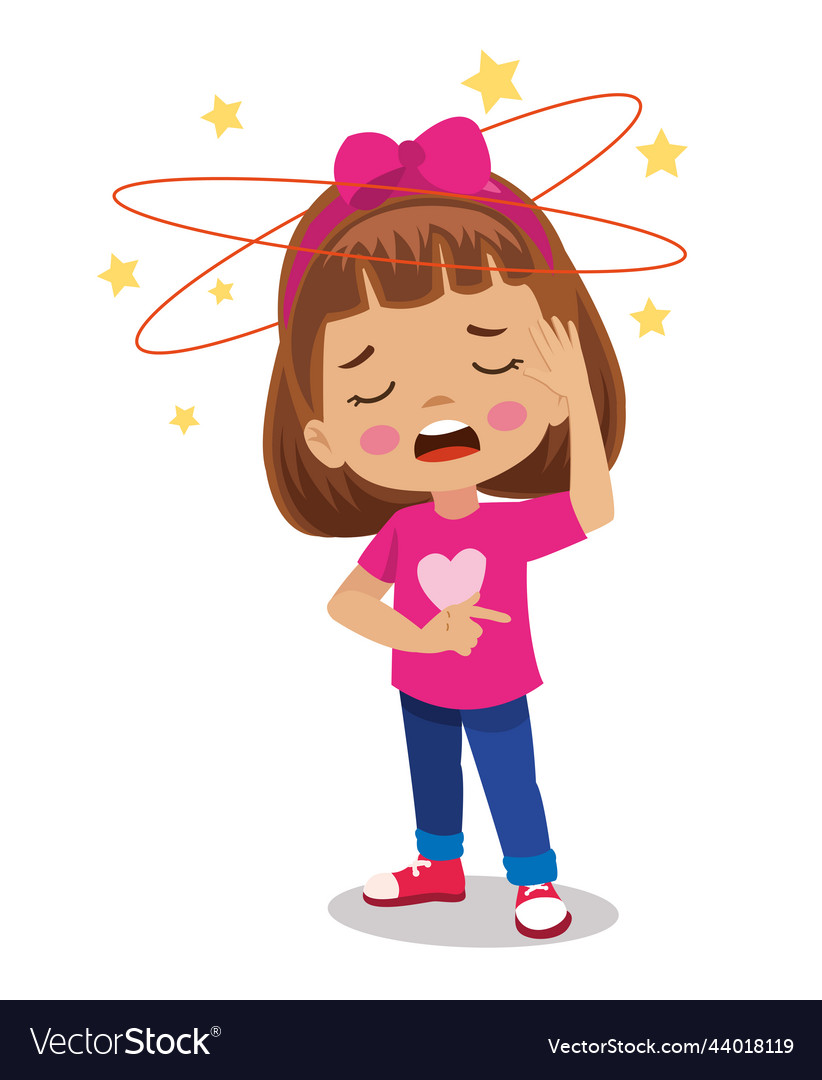 Dizzy sick and unhappy child girl Royalty Free Vector Image