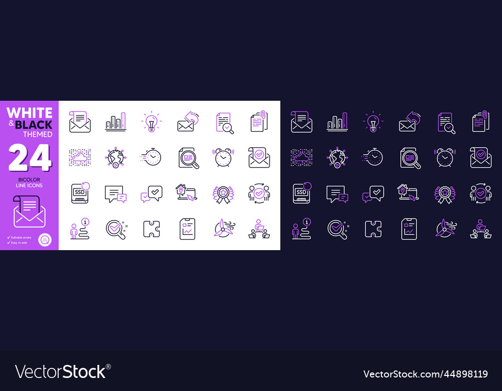 Mail newsletter comment and timer line icons vector image Mail newsletter comment and timer line icons
