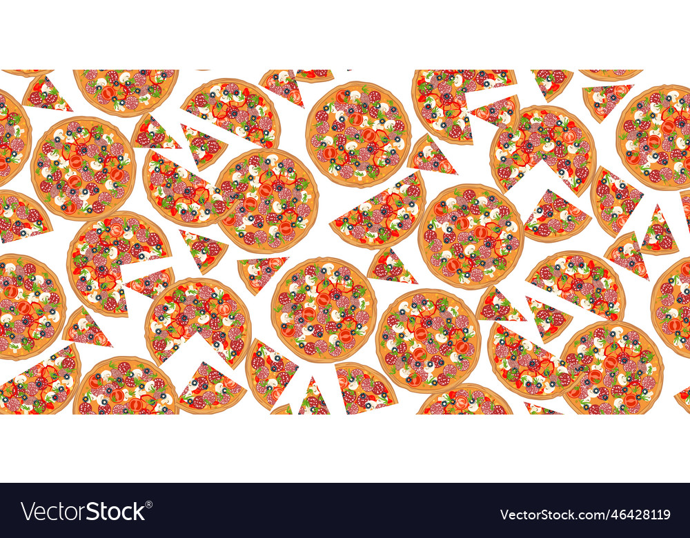 Pizza whole and slices seamless pattern