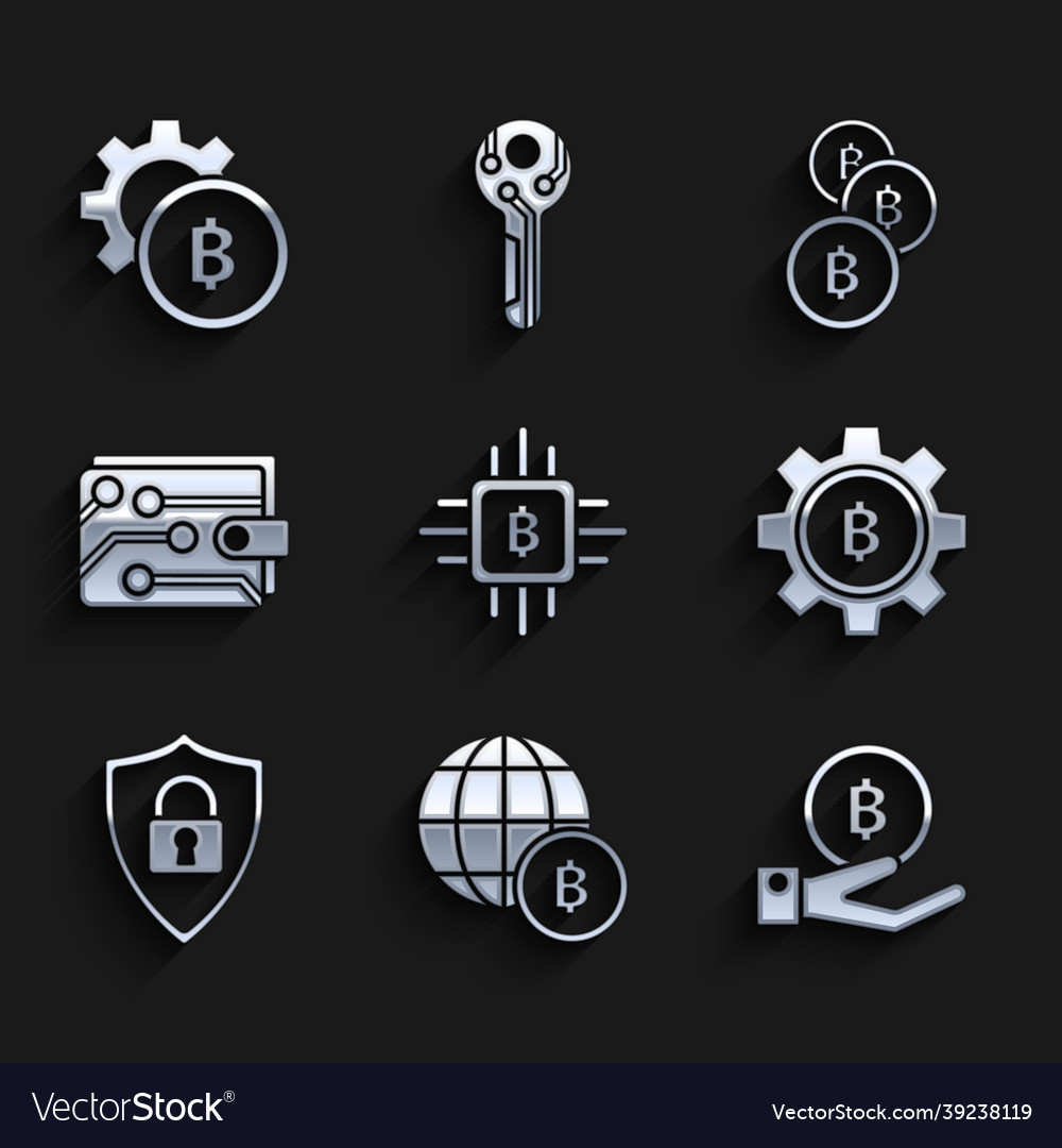 Set cpu mining farm globe and cryptocurrency coin vector image Set cpu mining farm globe and cryptocurrency coin